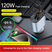 120W Car Charger with Retractable Cable USB Type C Cigarette Lighter Adapter Dual USB Quick Charger For IPhone Android Huawei