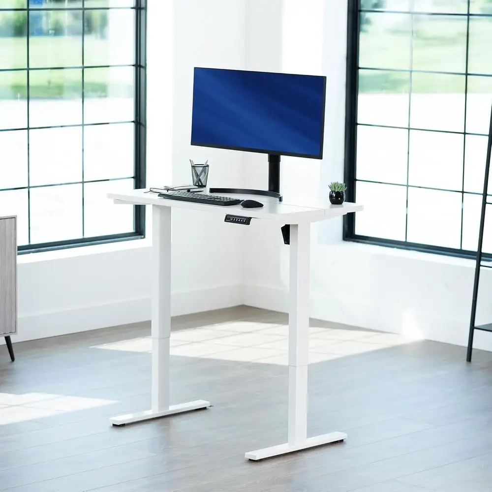 White 43 x 24 Electric Standing Desk with Memory Height Adjustment, Holds 220 lbs, White Top