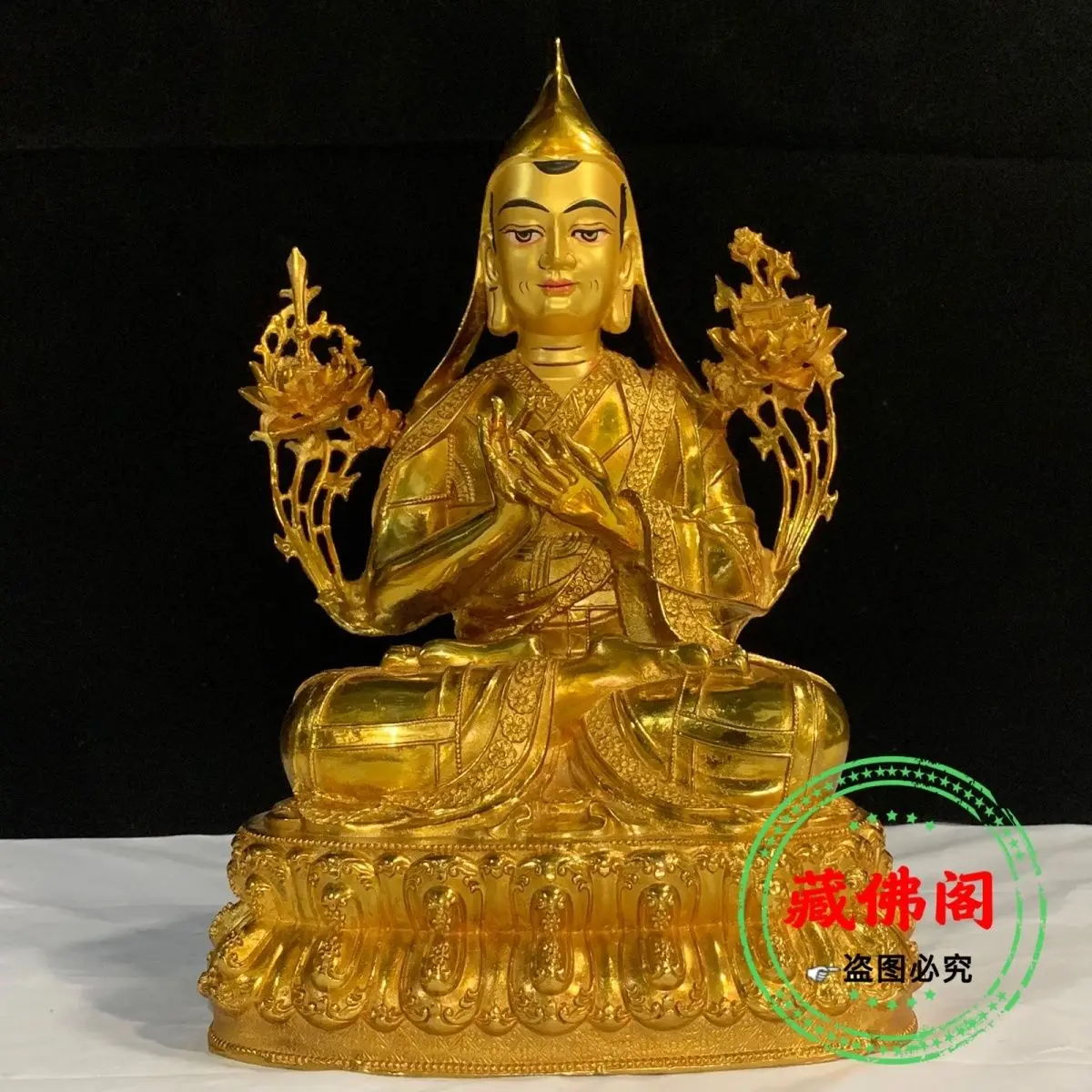 One-foot Zong Kaba Master Pure Copper Seiko 10 Inch Tibetan Buddha Statue Full Gilt New 30 cm Home Ornaments