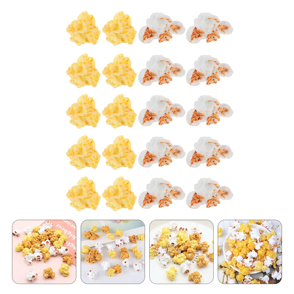 

30pcs Artificial Popcorn Accessories Resin Craft DIY Decorative Modeling Phone Case nament Stylish Creative Jewelry Project Home