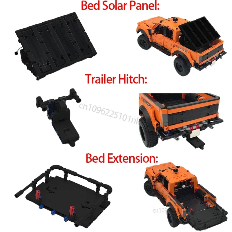 F-150 Raptor Auto Trailer Technische Trekhaak Kraan Platform Hardtop Bumper Imperiaal Bouwstenen 42126 MOD Bricks Montageset