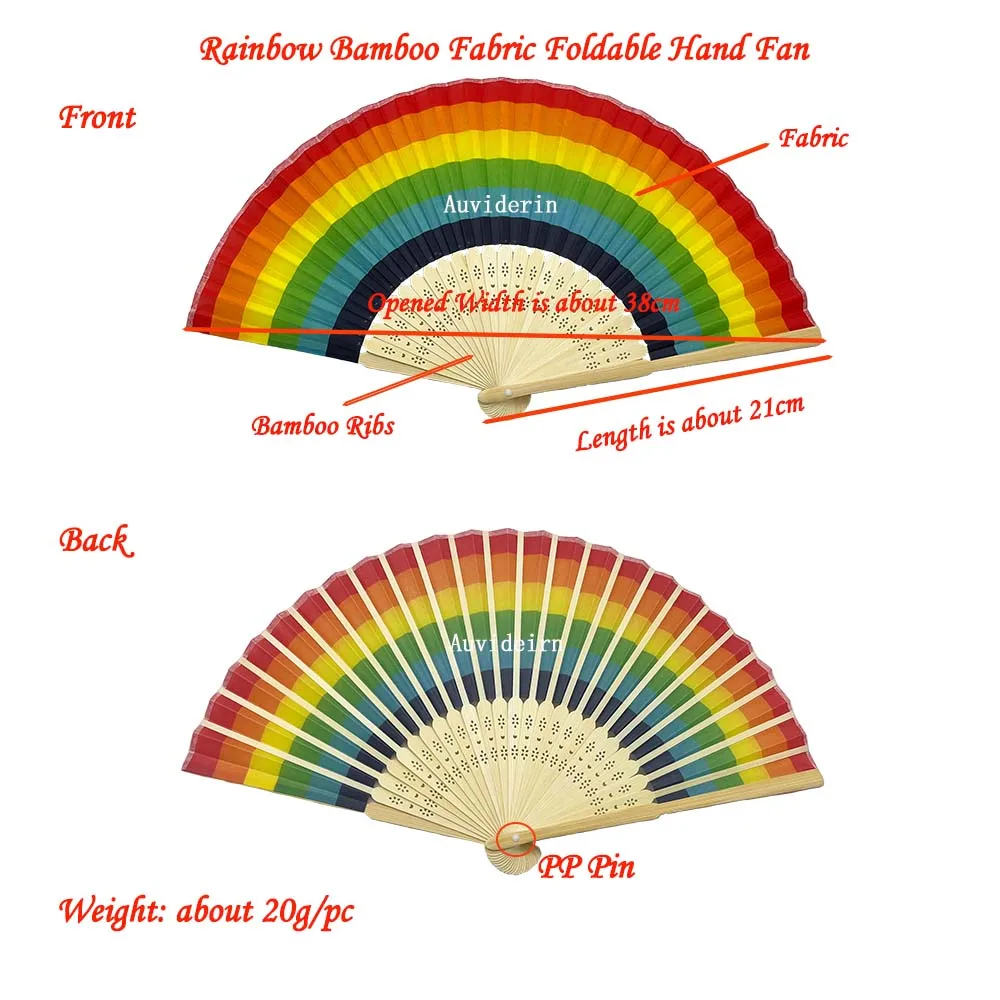 36/20Pcs Rainbow Folding Fans Customs For Party Favor Bamboo Colorful Striped Promotional Event Supplies 25/28/30/32pcs Fan