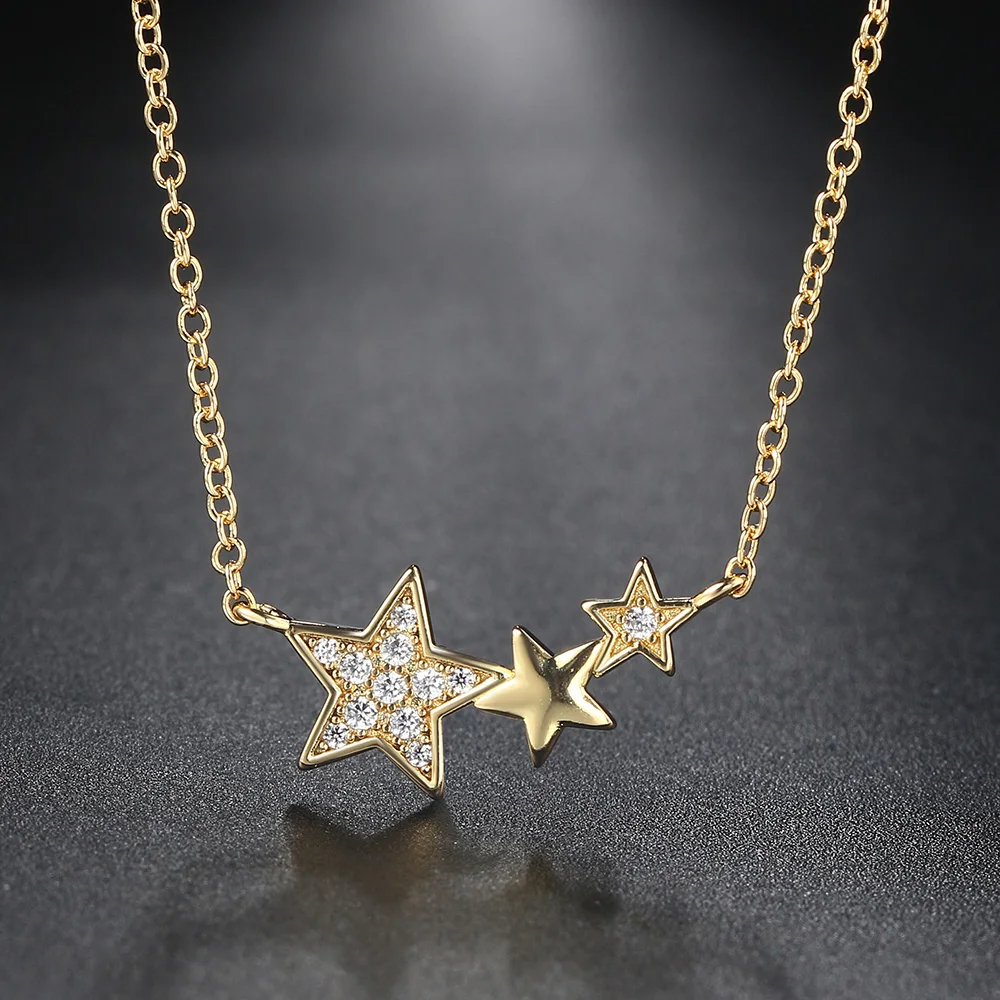 Three Stars Choker Necklaces for Women Kpop Dainty Gold Color Chain on The Neck Zircon Pendant Female Jewelry Wholesale N368