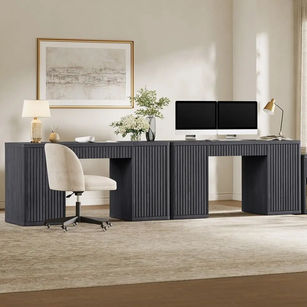 

61 Large Home Office Desk with Storage Fluted Office Desks with 2 Doors amp 1 Drawer Modern Executive Desk Wooden Study Desk Wr