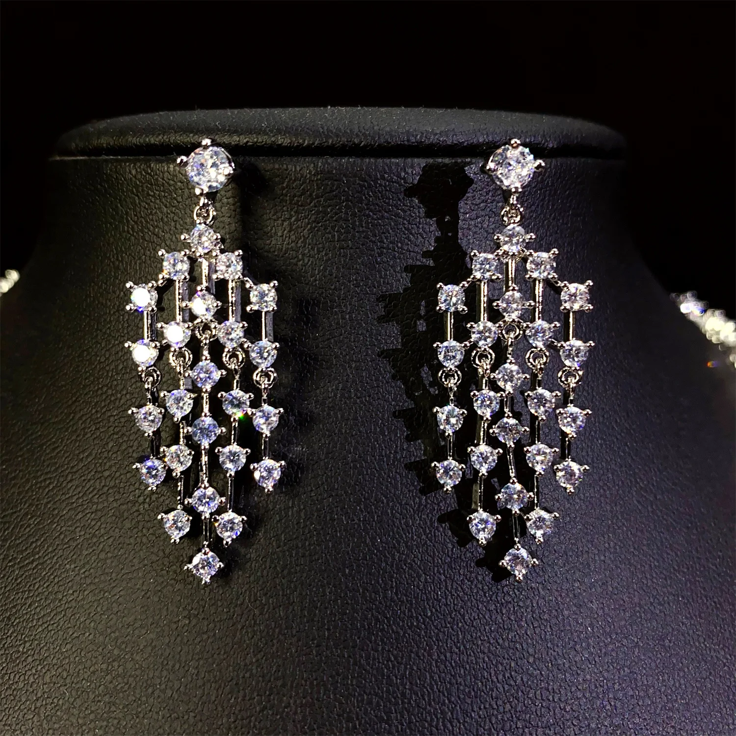 HIBRIDE Luxury Twinkle Dubai Ladies Zirconia Jewellery Tassel Necklace Earrings Set Summer Prom Party Evening Gift Wedding S-663