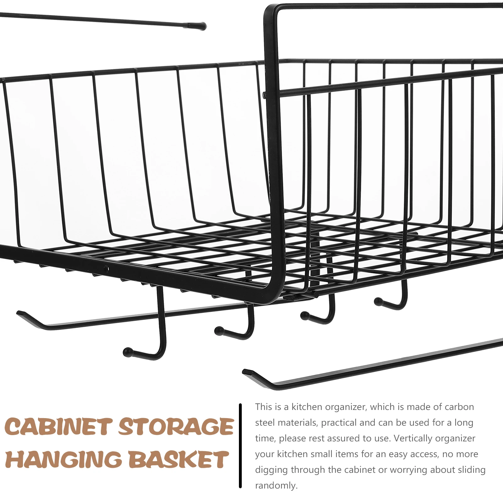 

Kitchen Under Shelf Basket Strong Carbon Steel Non-Slip Hanging Storage Rack for Cabinet Organizer Home Space Saver