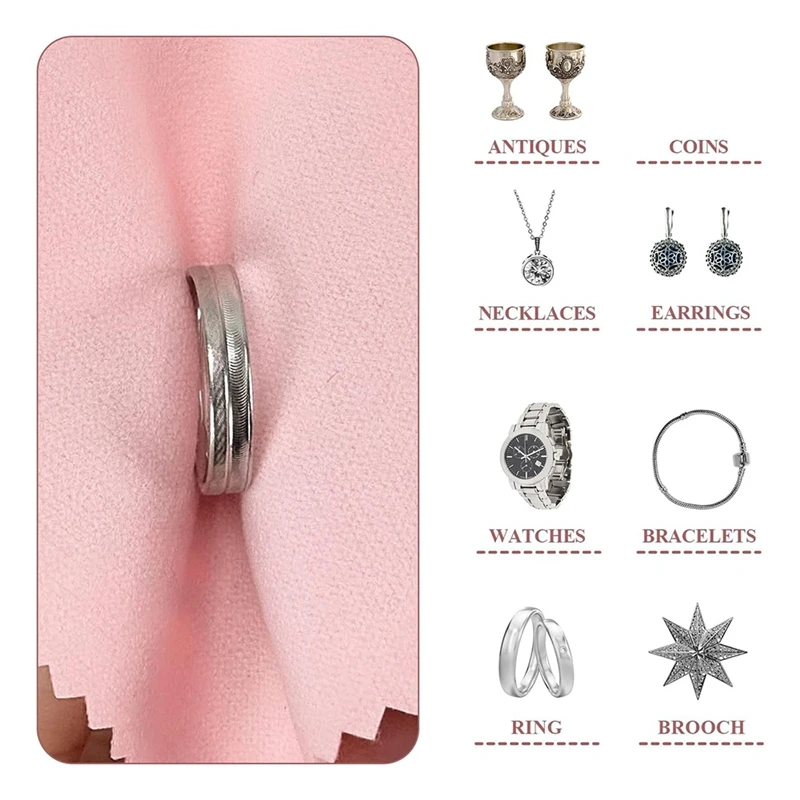 100PCS Jewelry Cleaning Cloth,Professional Polishing Cloth Individually Wrapped,Pink Silver Polishing Cloth 3.15X3.15In