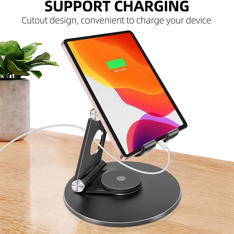 조정 가능한 태블릿 스탠드, 360 ° 회전 베이스, 알루미늄 합금 데스크탑 스탠드, 4-13 인치 태블릿용