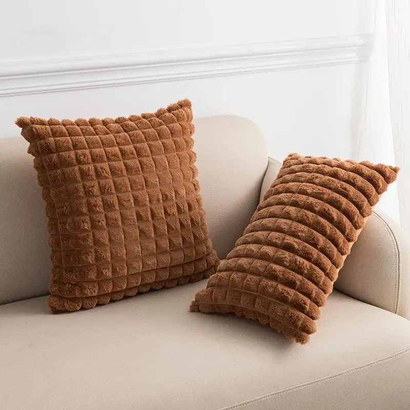 BUYNOW 1PC Solid Color Faux Rabbit Fur Plush Square Pillowcase Luxury Modern Living Room Sofa Cushion Cover Home Bedroom Decor