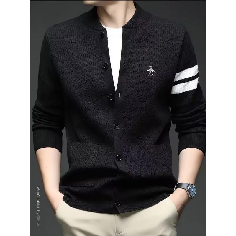 High end brand men's knitted sweater autumn winter new fashion senior stripe design Korean version boutique cardigan casual coat