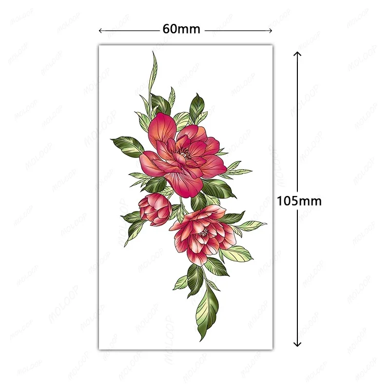 Tattoo Sticker Color Rose Peony Flower Temporary Waterproof Hand Arm Chest Fake Tatoo Flash Tatto for Men Women Body Art