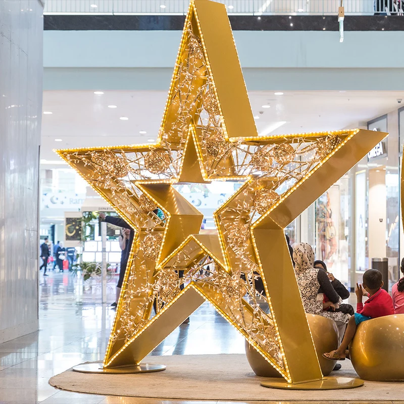 bs-Large Metal Art Sculpture Led Lighting Moon and Star Sculptures for Shopping Mall Christmas Decorations！