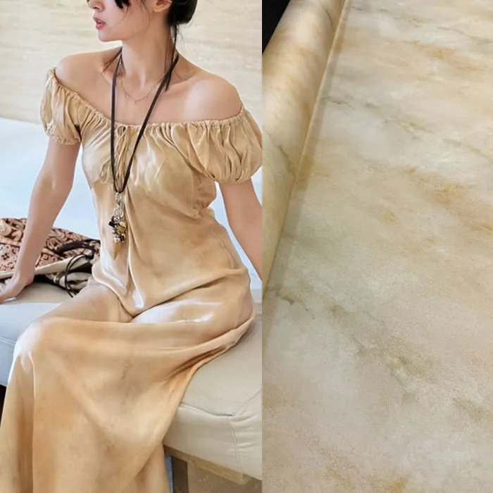 Tela de Seda Auténtica Elástica Doble Georgette con Brillo Efecto Nube, Material para Vestidos Nile Quicksand