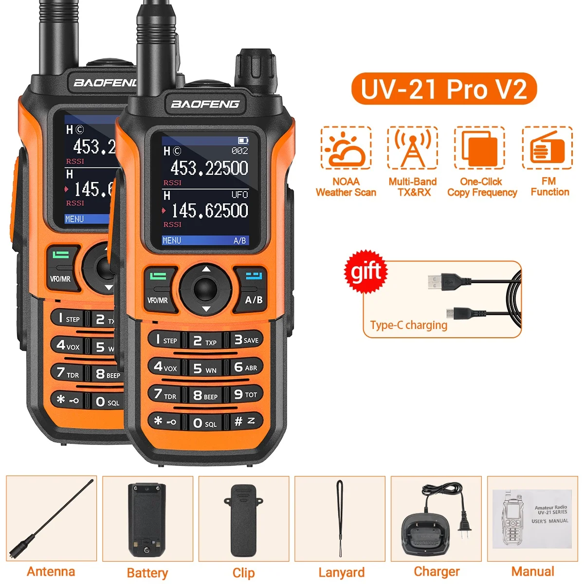 2PCS Baofeng UV-21 Pro Walkie Talkie Multi Band Draadloze Kopieerfrequentie Lange afstand 999CH AM High Power UV 5R K6 5RH Ham Radio