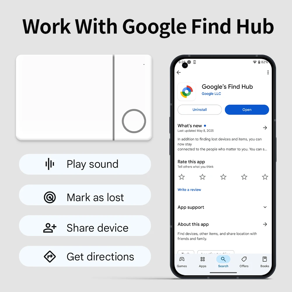 RSH نمط جديد البطاقة الذكية شاحن لاسلكي شحن بطاقة تتبع المحفظة GPS العمل مع Google Find Hub Smart Mini Tag Fit Android