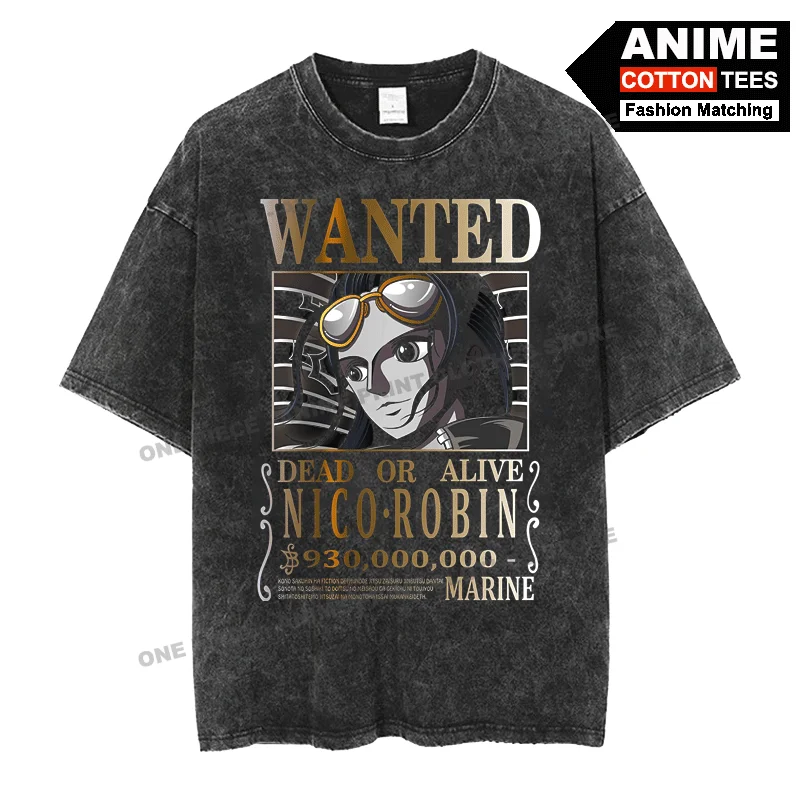 

Anime Peripheral Clothing ONE PIECE - Nico Robin WANTED Print T Shirt y2k Street styl Men Women Short Sleeve Cotton Loose Tees