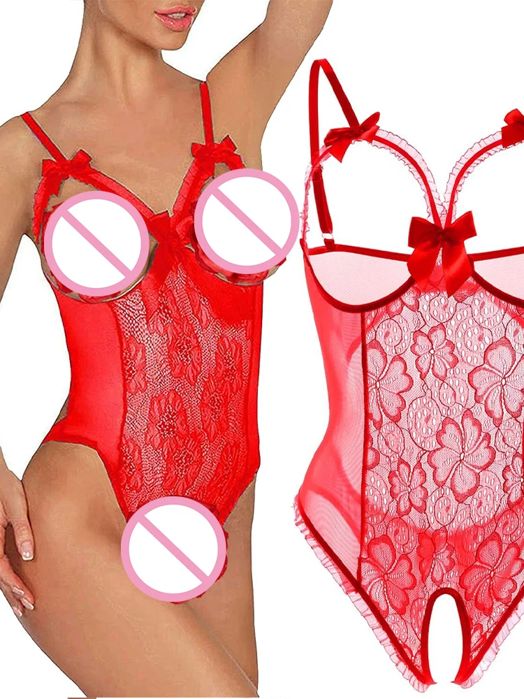 여성 포르노 속옷 레이스 속이 비치는 오픈 브라 세트 플러스 사이즈 섹시 코스튬 딥 V넥 테디 바디수트 에로틱 크로치리스 란제리 세트