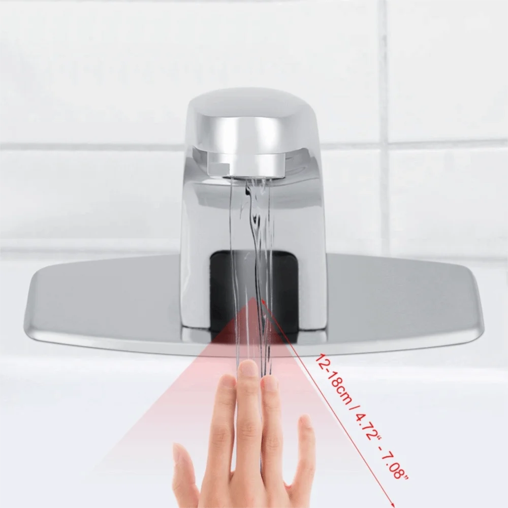 Single Cold Water Motion Sensor Faucet Battery Operated PVD Plating Touchless Bathroom Faucet with Control Box