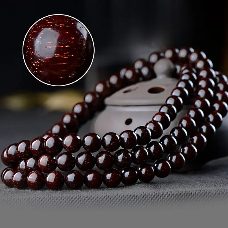 Premium Indian Red Sandalwood Golden Vein Old Material 108 Beads Unisex Fragrant Playable Prayer Beads Bracelet