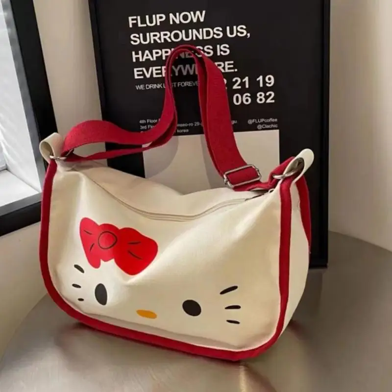 Anime Cartoon Sanrios Shoulder Bag Hellokitty Design New Girls Heart Nylon Fabric Large Capacity Student Diagonal Cross Oval Bag