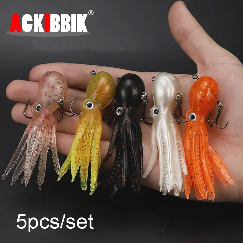 

Ackibbik 5pcs Octopus Swimbait Soft Fishing Lure with Skirt Tail Lingcod Rockfish Jigs for Saltwater Ocean Fishing Gear