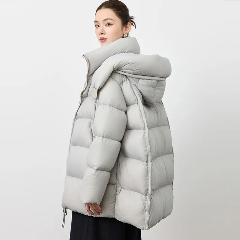 UMI MAO 90 White Goose Down Winter New Hooded Loose Cocoon Cloud Puff Down Jacket Women Mid-Length Slimming Thickened Coat