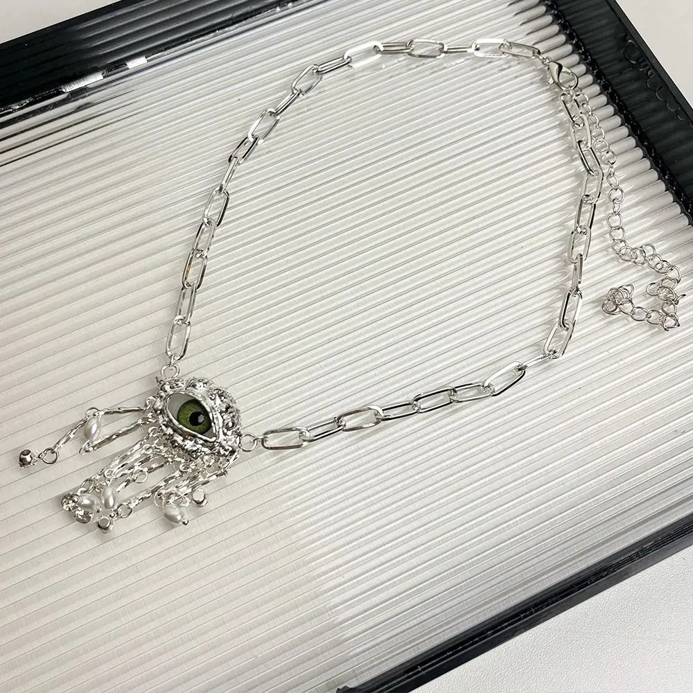 Collar Vintage de ojos de demonio con borlas, collar de ojo de diablo con perlas de imitación, collar con colgante exagerado a la moda para mujer y niña
