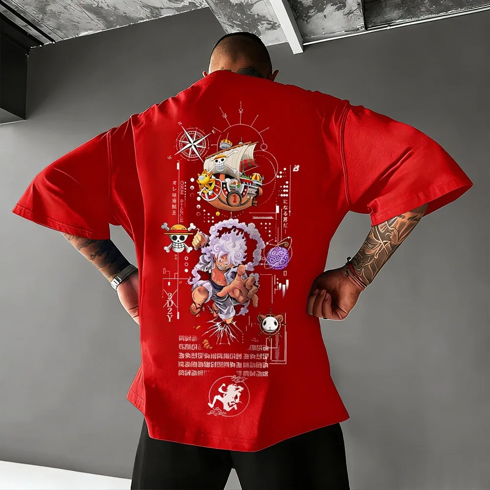 2026 Sommer Herren Neues One Piece Luffy Anime Print T-Shirt, 100% Baumwolle, Modisches Kurzarm-Shirt – Detail 5