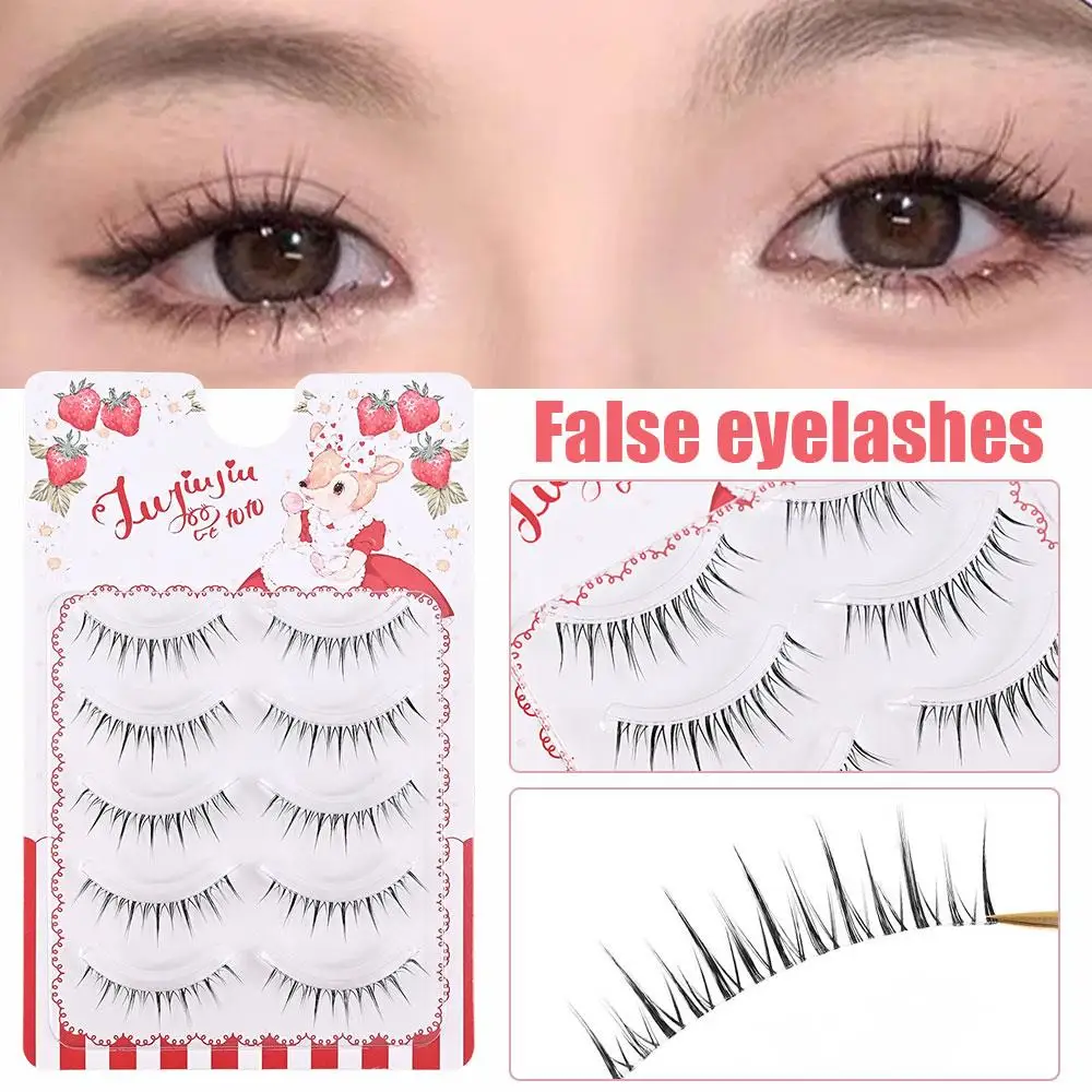 5 أزواج من الرموش الصناعية الطبيعية النحيلة الصغيرة الشيطان عيون كوميدية كورية طبيعية ناعمة على شكل حرف V أدوات مكياج تمديد الرموش #3