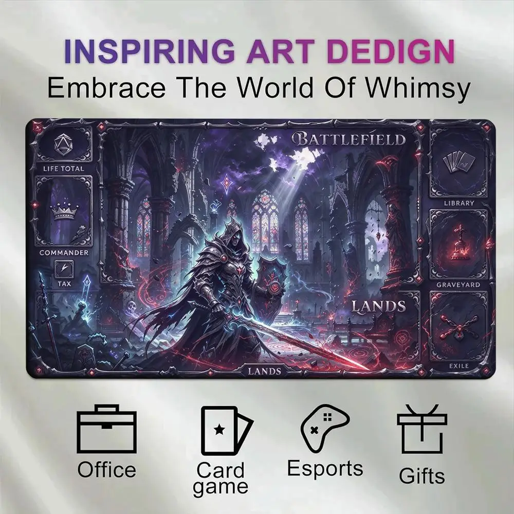 Fallen Paladin TCG Playmat, Gothic Cathedral 60X35cm  Non-Slip Rubber Base Stitched Edge Table Mat for Card Game Desk pad
