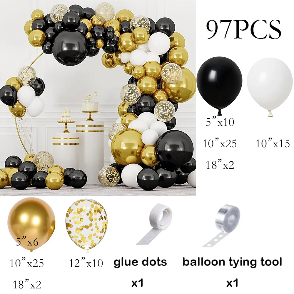 Black White Balloons Garland Metal Gold Confetti Latex Balloon Arch Kit New Year 2024 Birthday Party Festival Decoration Globos