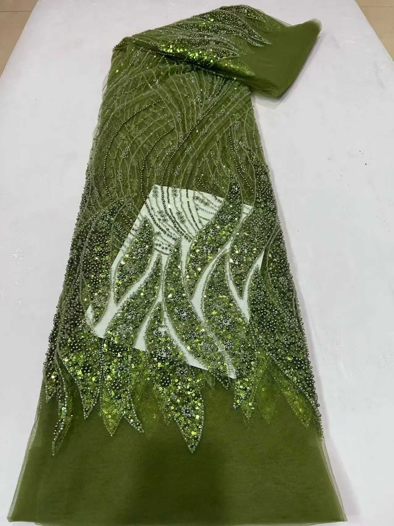 

Nigerian Ankara Lace 5Yards,Beaded Tulle Fabric with Sequins for DIY Wedding Dress, African Party Gown & Bridesmaid Costume 2026