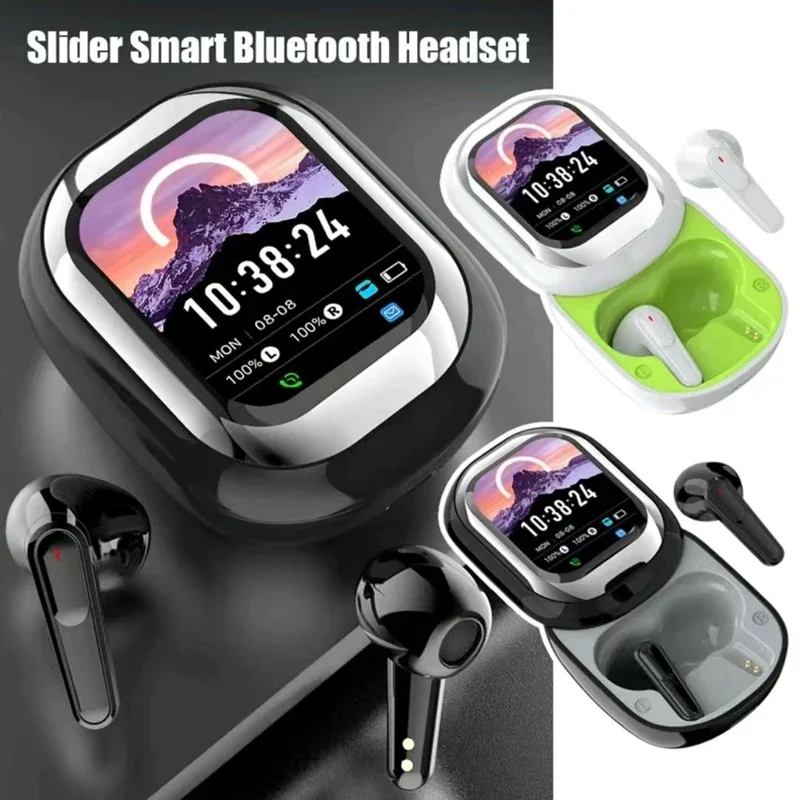 Slide-out True Wireless Bluetooth 5.3 Earphones Full-color Touch LCD Screen Bass Gamer APP Headphones For Android IOS Phone Gift