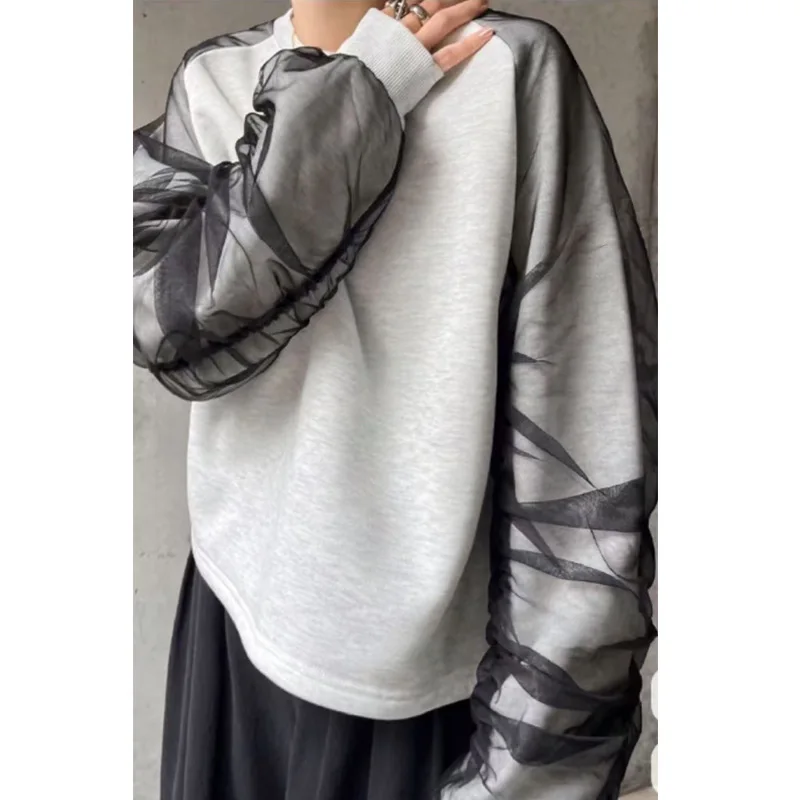 

Japanese Autumn Winter New Fashion Versatile Patchwork Long Sleeved Round Neck Sweatshirt for Women