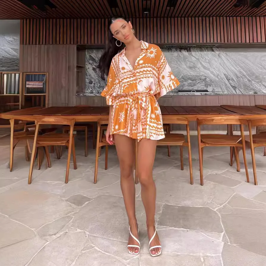 

Новинка лета 2024, женский сексуальный комбинезон с завязками на талии и геометрическим принтом 88137