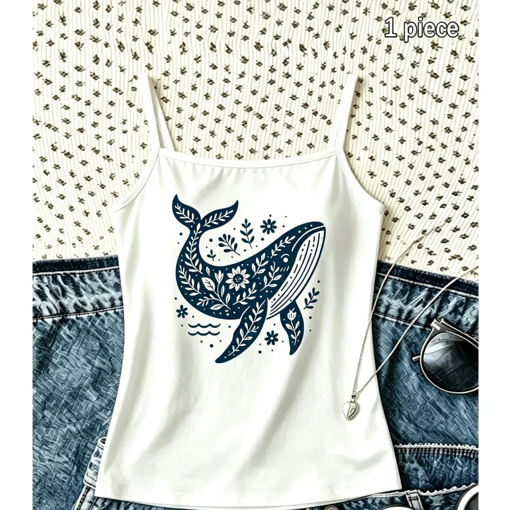 Whale Camisole Ocean Graphic Tank Top Sleeveless Vest Spaghetti Strap Y2K Aesthetic Trendy Fashion Top Sea Lover Gift