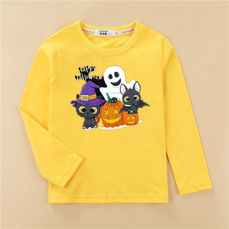 Halloween Kürbis T-shirt für Kinder Langarm Herbst Tops Jungen Cartoon Tees Casual Kleidung 3-14T – Detail 6