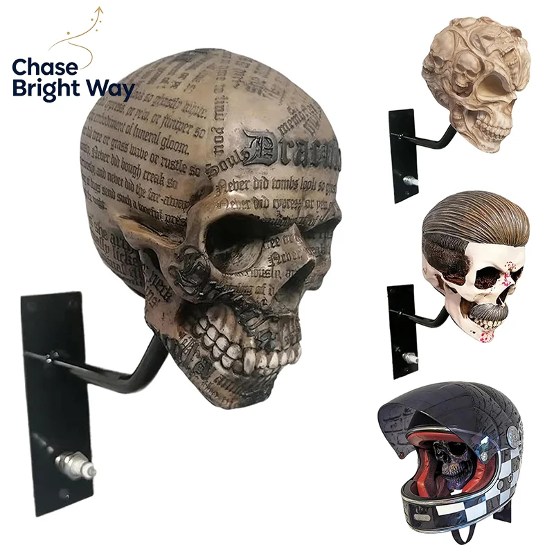 Motorcycle Helmet Skull Holder Helmet Storage Rack Wall Mount Hat Rack Resin For Coats, Caps, Baseballs And Rugby Helmet