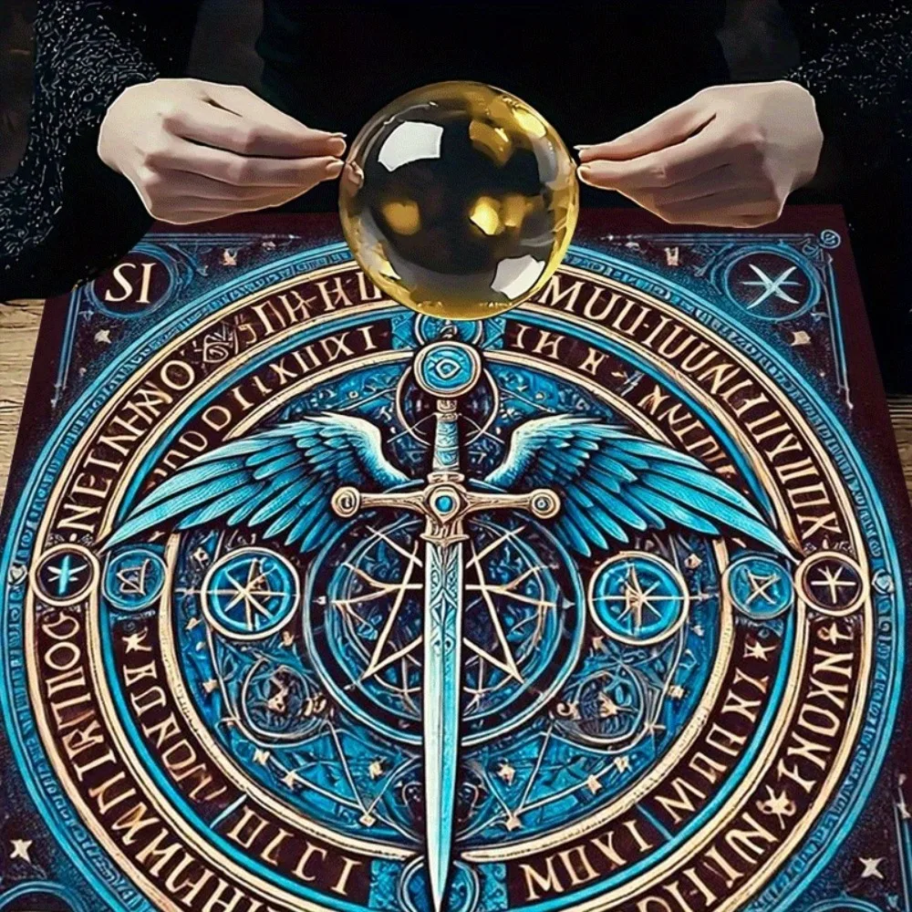 Tarot Tablecloth Multiple Sizes Printed Mystic Rune Winged Sword Altar Cloth Polyester Divination Fortune Telling Game Pad Party