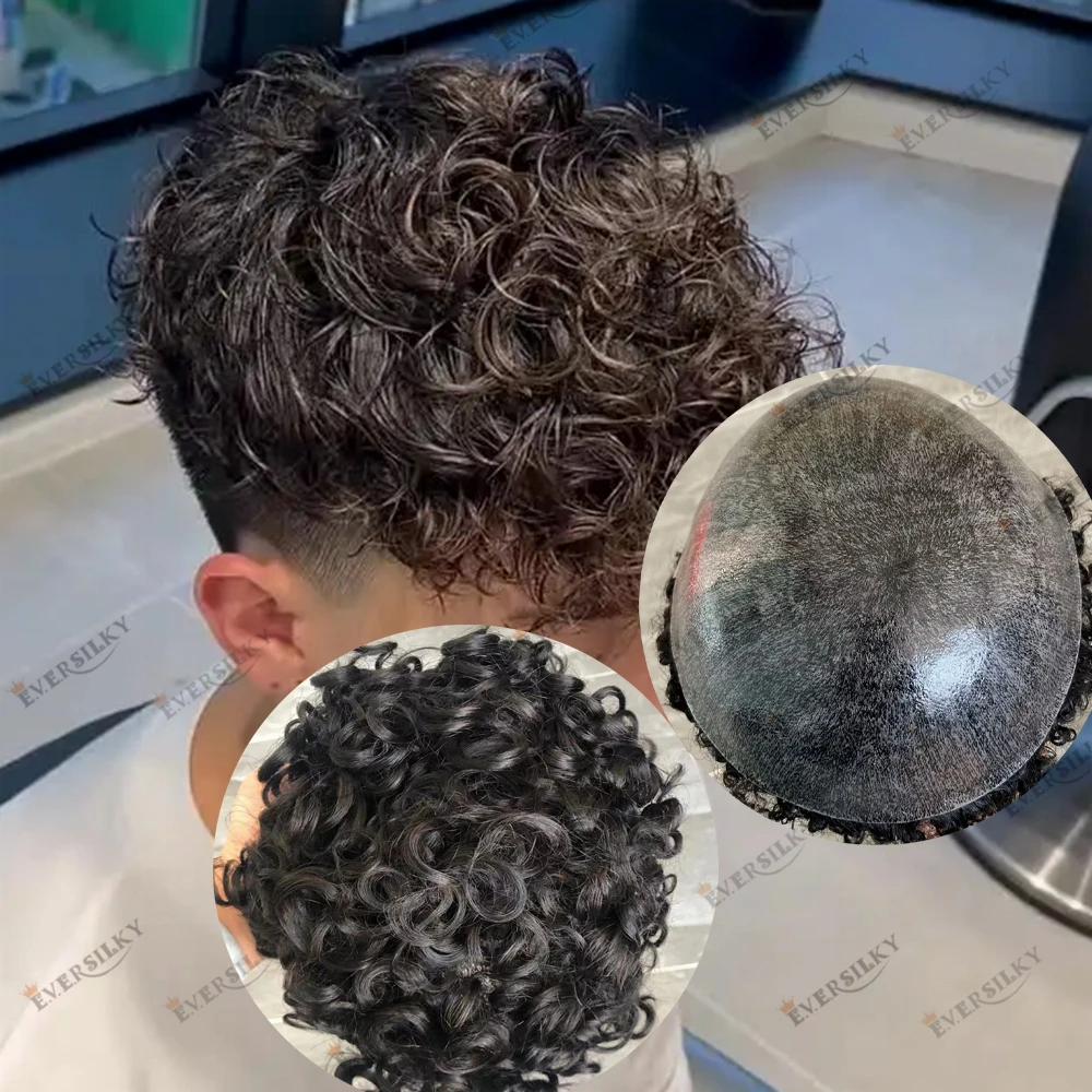 

Необнаружимые натуральные человеческие волосы, 20 мм, вьющиеся, прочная основа для мужчин, замена волос 4 # 1B50 Патчи для протеза волос коричнево-серого цвета