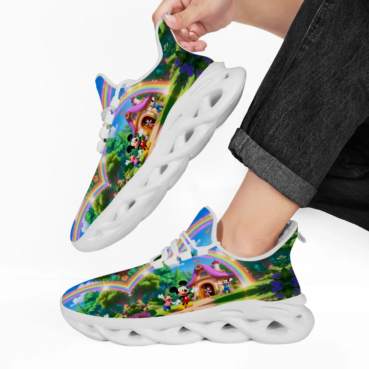 

Disney New Kids Fashion Sneakers Fleece Lined Mickey Mouse Rainbow Pattern Sports Shoes for Women Men Warm Sneakers