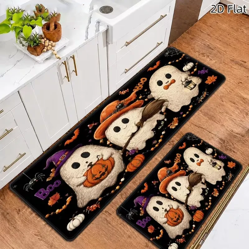 Cute Halloween Ghost Pumpkin Floor Mat Laundry Non-Slip Foot Mat Doormat Balcony Living Room Decor Rug House Bedroom Hallway Mat