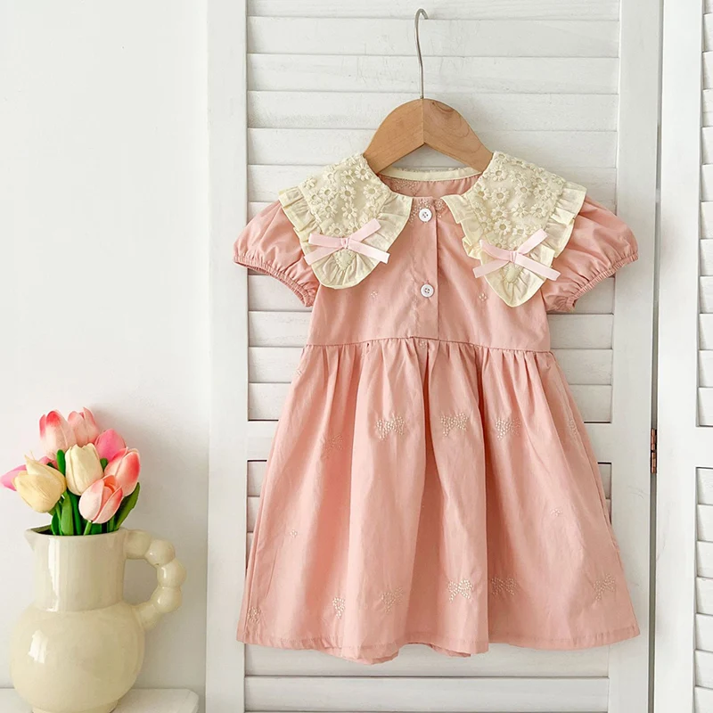 Baby Girls Clothes Summer Sisters Dress Kids Sweet Embroider Bow Lace Sisters Rompers Kids Baby Girls Children Clothes Dress