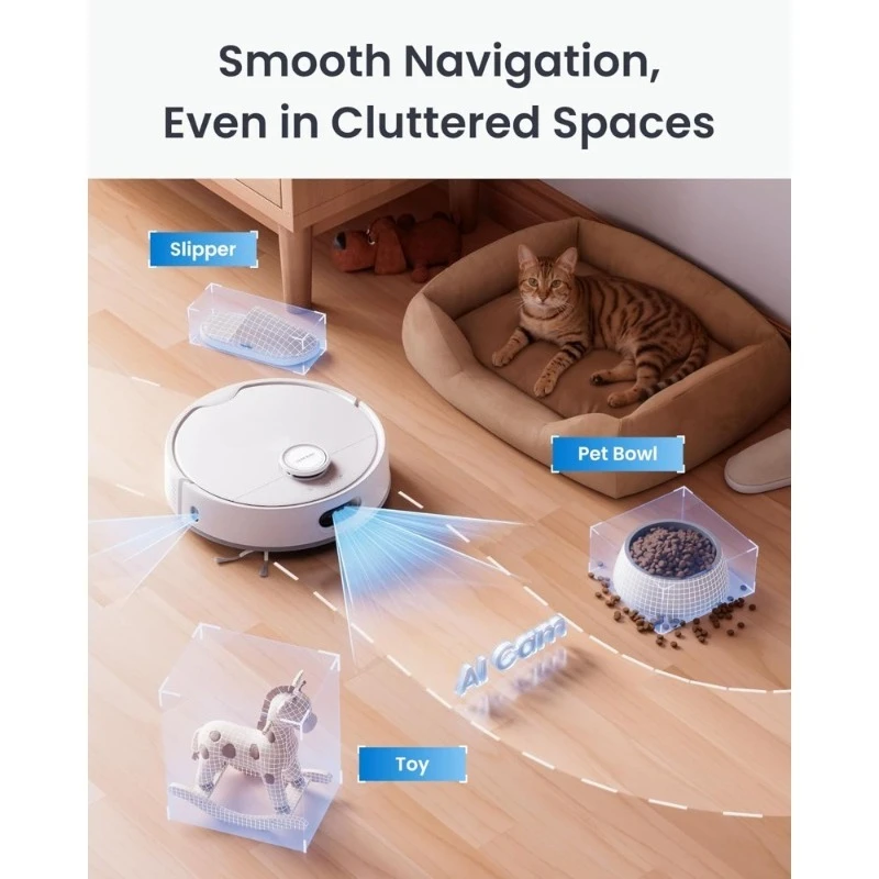 مكنسة كهربائية وممسحة 10000Pa شفط AI ملاحة ذاتية التفريغ ممسحة أوتوماتيكية جافة لأرضية سجادة شعر الحيوانات الأليفة تعمل مع أبل #6
