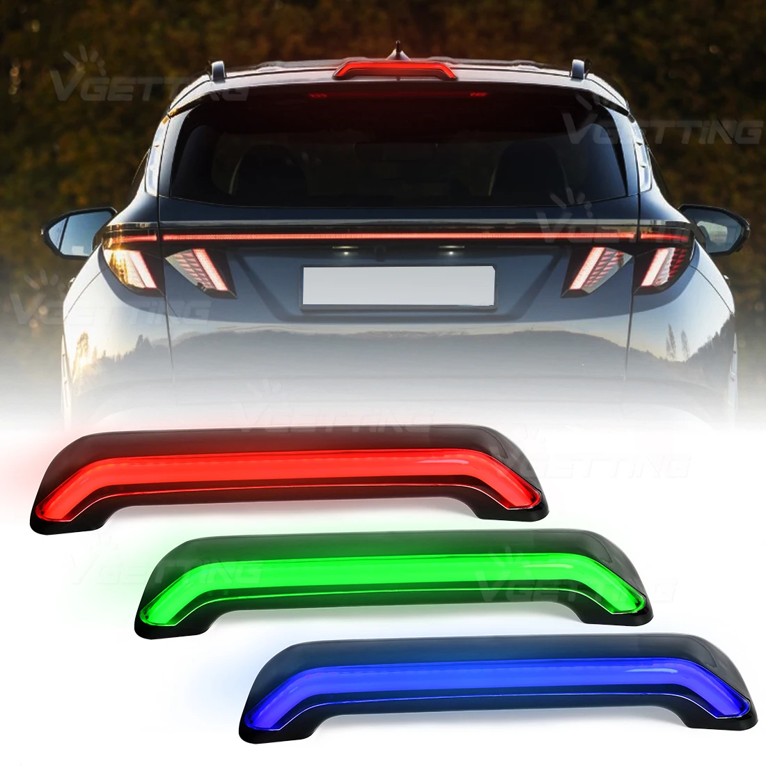 

Universal Red Blue Green Car LED Third Brake Light Rear Brake Warning Lamp High Mount Stop Light For SUV Truck SUV Waterproof