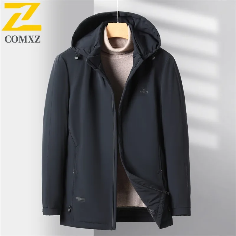 COMXZ Mens Short Down Jacket Detachable Hooded Commuting Office Windproof Parka Fashion Travel Lightweight Autumn Winter Coat