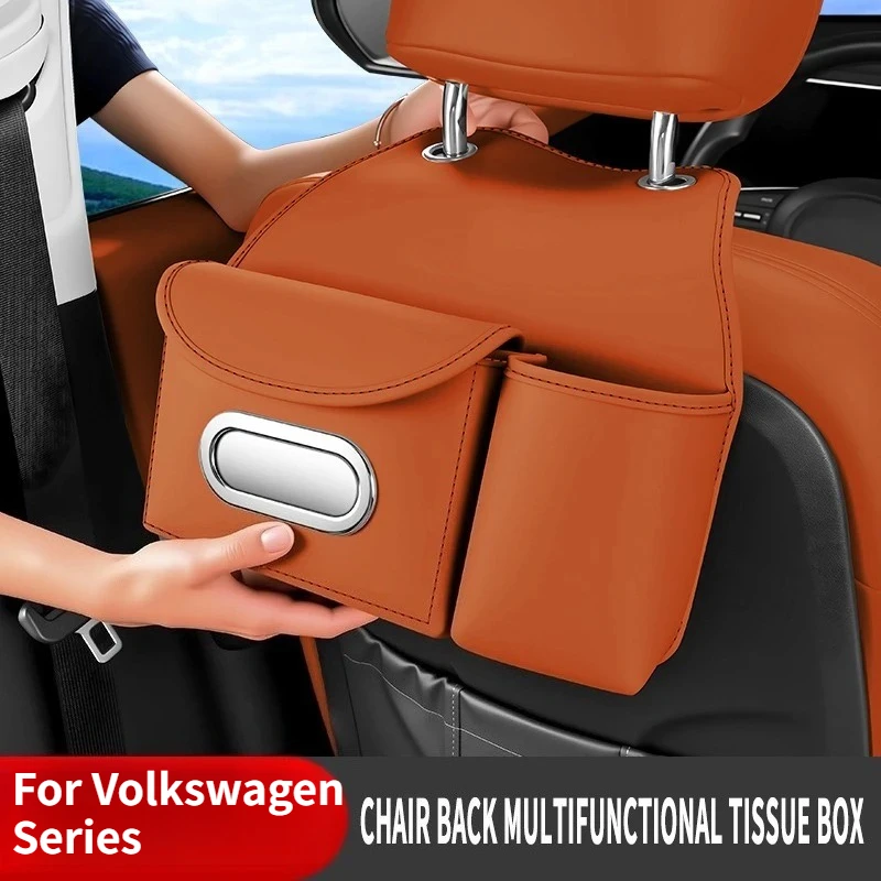 Car Mounted Tissue Bag Drink Holder For Passat Polo T-Roc Golf Tiguan Touareg Auto Seat Back Hanging Napkin Storage Accessories