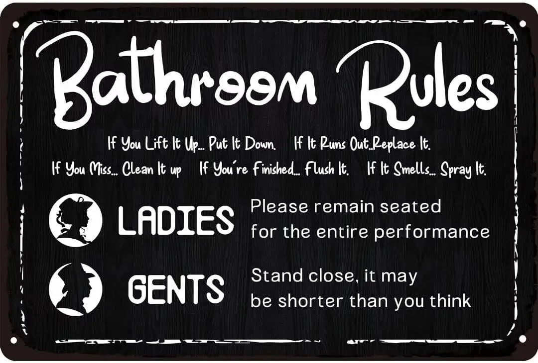 Toilet Rules Metal Sign Bathroom Rules Metal Tin Sign for Men and Women Decor Bathroom Club Bar Wall Decor 8x12 Inches, LLU sign