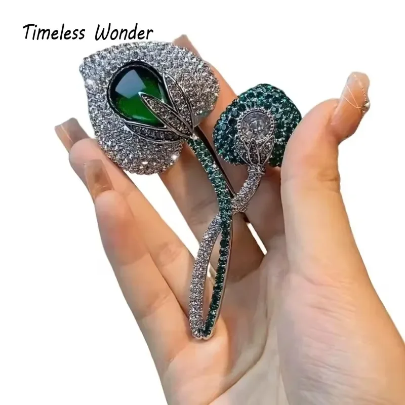 Timeless Wonder Fancy Zircon Floral Brooch Pins for Women Designer Jewelry Runway Top Punk Luxury Cute Rare Gift Sweet 3561