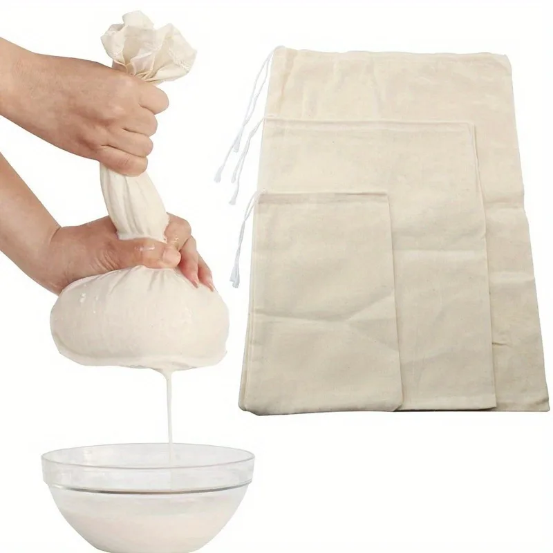 1/3 sacos de gaze reutilizáveis dos pces, para coar filtros de café, malote de malha, porca de coagem natural espremível fi